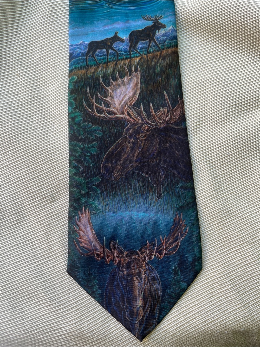 Men's Blue Green Moose Scene Tie 3.75” width D’em Crazy San Jose California